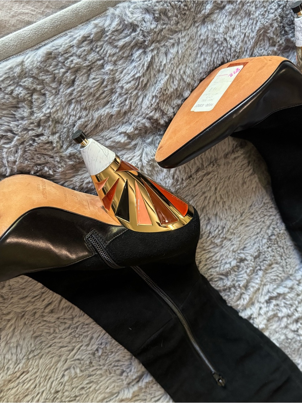 Givenchy Black Over-The-Knee Suede Boots with Multicolor Sculpted Heels - Picture 7 of 9